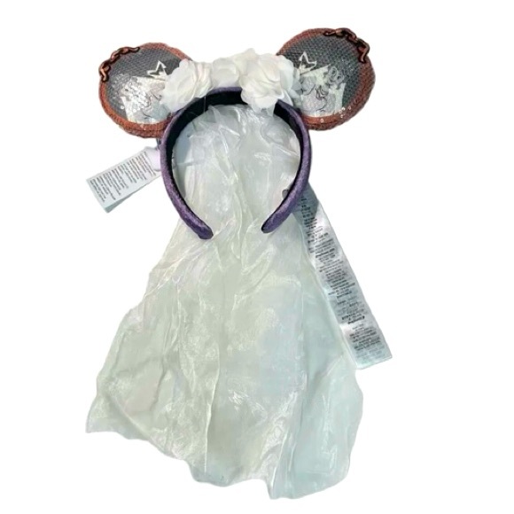 NWT Haunted Mansion The Bride Veil Sequin Headband Ears Disney Parks - Picture 6 of 7